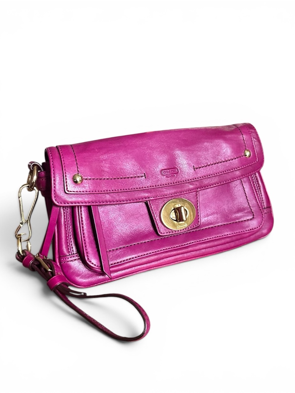 Coach Kristin Pink Leather Turnlock Clutch Wristlet W Dust Bag